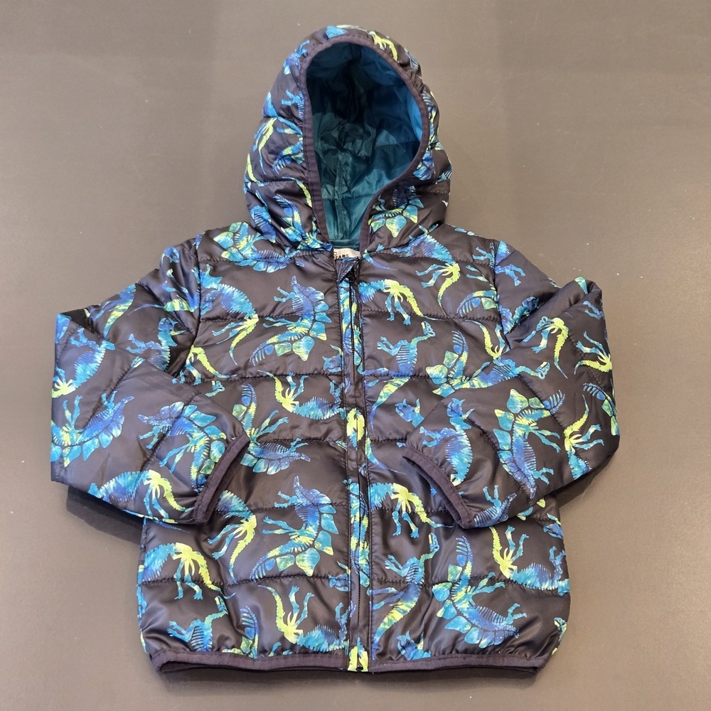 Puffer Jacket 4T Boys Epic Threads Hood Full Zip Lined Quilted Packable Dinosaur